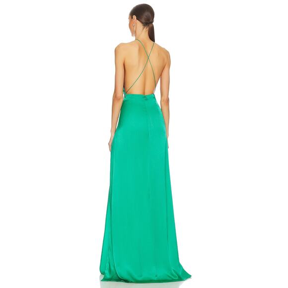 Revolve Sau Lee Porter Backless Gown Halter Slit Maxi Dress Jade Green Size 0 US - Picture 3 of 15